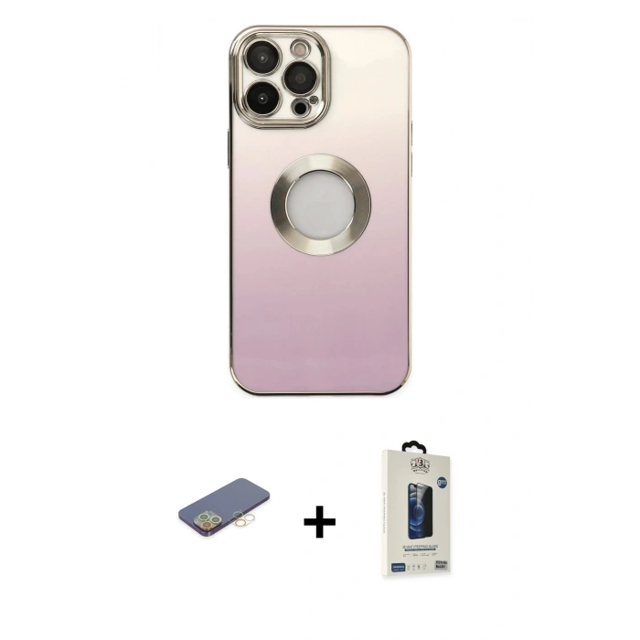 MARSİLYAN™- iPhone 13 Pro Max Kılıf Kutup Yansıma Özel Seri - Siyah Bilvis Hayalet Cam Ekran Koruyucu + Renkli Kamera Lens Koruma Cam - SI