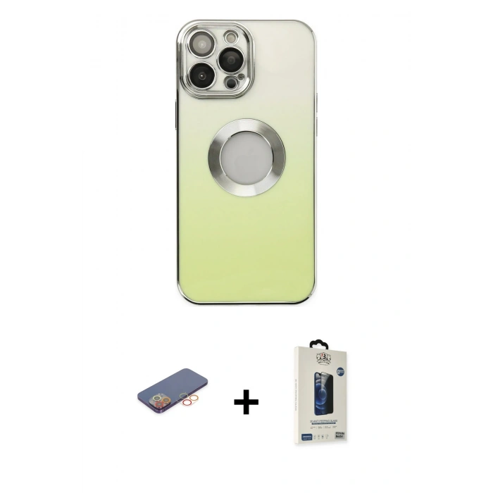 MARSİLYAN™- iPhone 13 Pro Max Kılıf Kutup Yansıma Özel Seri - Siyah Bilvis Hayalet Cam Ekran Koruyucu + Renkli Kamera Lens Koruma Cam - TU