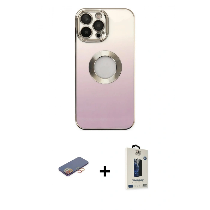 MARSİLYAN™- iPhone 13 Pro Max Kılıf Kutup Yansıma Özel Seri - Siyah Bilvis Hayalet Cam Ekran Koruyucu + Renkli Kamera Lens Koruma Cam - TU