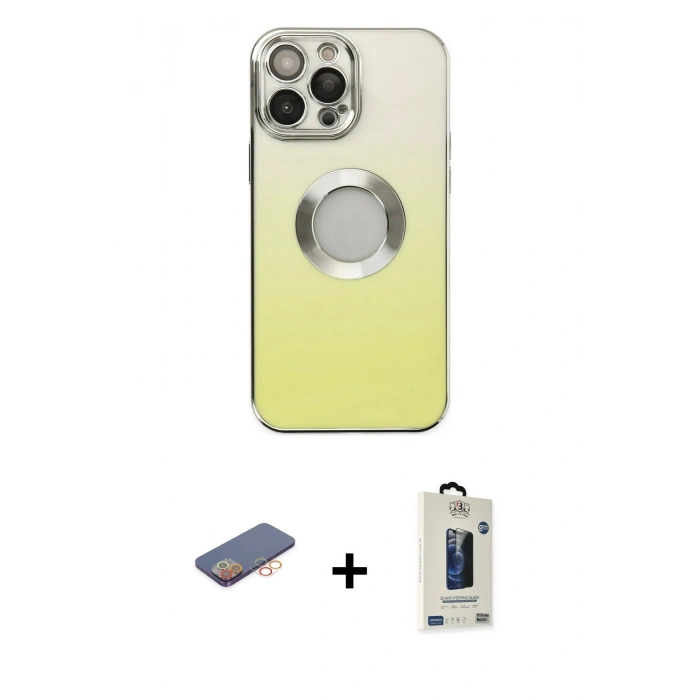 MARSİLYAN™- iPhone 13 Pro Max Kılıf Kutup Yansıma Özel Seri - Siyah Bilvis Hayalet Cam Ekran Koruyucu + Renkli Kamera Lens Koruma Cam - TU