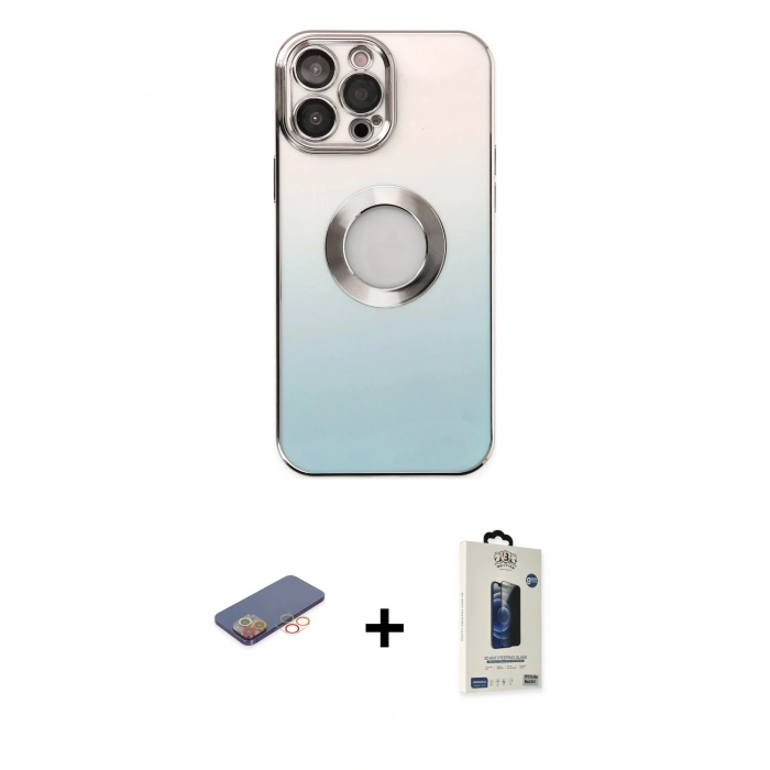 MARSİLYAN™- iPhone 13 Pro Max Kılıf Kutup Yansıma Özel Seri - Siyah Bilvis Hayalet Cam Ekran Koruyucu + Renkli Kamera Lens Koruma Cam - TU