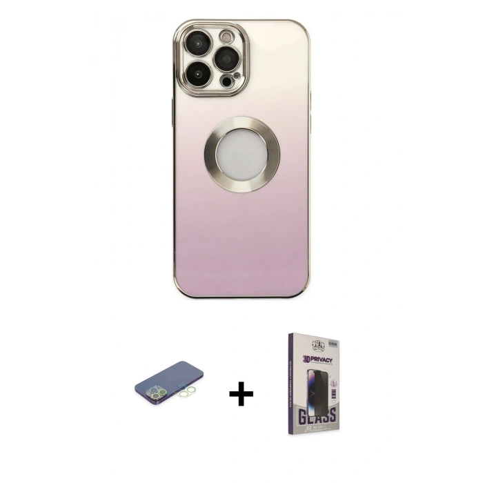 MARSİLYAN™- iPhone 13 Pro Max Kılıf Kutup Yansıma Özel Seri - Siyah Bilvis Hayalet Cam Ekran Koruyucu + Renkli Kamera Lens Koruma Cam - YL