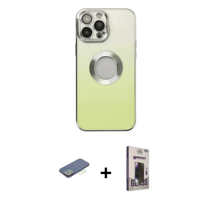 MARSİLYAN™- iPhone 13 Pro Max Kılıf Kutup Yansıma Özel Seri - Siyah Bilvis Hayalet Cam Ekran Koruyucu + Renkli Kamera Lens Koruma Cam - YL