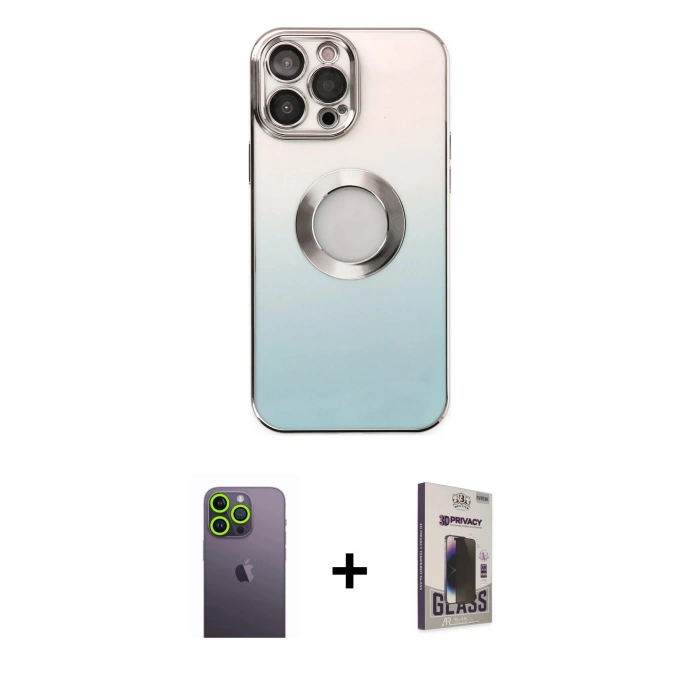 MARSİLYAN™- iPhone 13 Pro Max Kılıf Kutup Yansıma Özel Seri - Siyah Bilvis Hayalet Cam Ekran Koruyucu + Yeşil Neon Fosforlu Kamera Lens