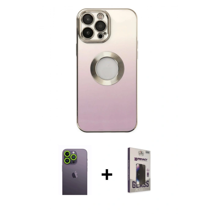 MARSİLYAN™- iPhone 13 Pro Max Kılıf Kutup Yansıma Özel Seri - Siyah Bilvis Hayalet Cam Ekran Koruyucu + Yeşil Neon Fosforlu Kamera Lens