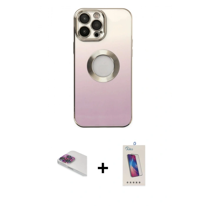 MARSİLYAN™- iPhone 13 Pro Max Kılıf Kutup Yansıma Özel Seri - Siyah Joko 5D Cam + Gökkuşağı Pers Alüminyum Kamera Lens