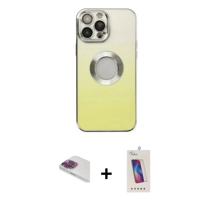 MARSİLYAN™- iPhone 13 Pro Max Kılıf Kutup Yansıma Özel Seri - Siyah Joko 5D Cam + Gökkuşağı Pers Alüminyum Kamera Lens