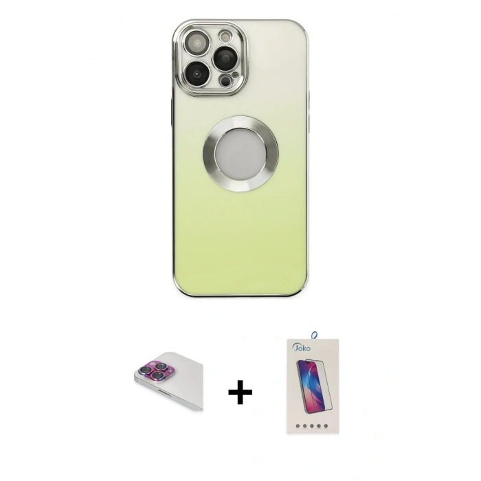 MARSİLYAN™- iPhone 13 Pro Max Kılıf Kutup Yansıma Özel Seri - Siyah Joko 5D Cam + Gökkuşağı Pers Alüminyum Kamera Lens