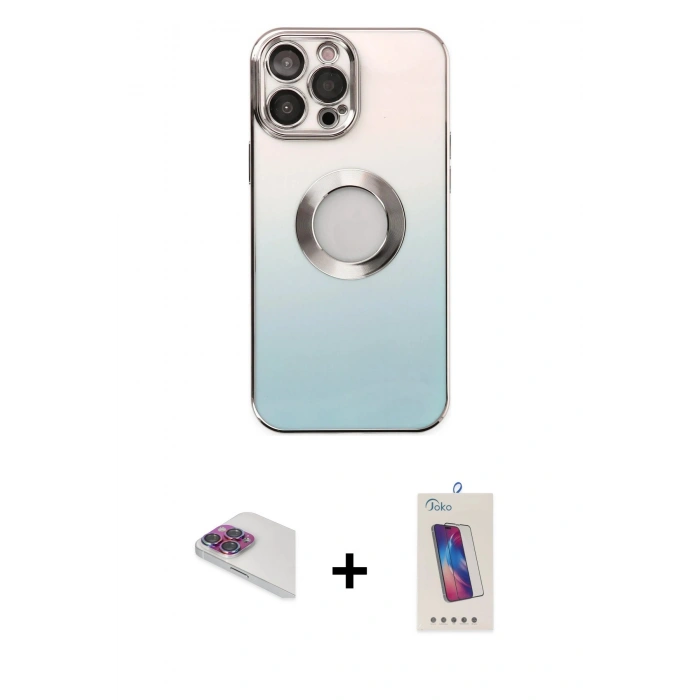 MARSİLYAN™- iPhone 13 Pro Max Kılıf Kutup Yansıma Özel Seri - Siyah Joko 5D Cam + Gökkuşağı Pers Alüminyum Kamera Lens