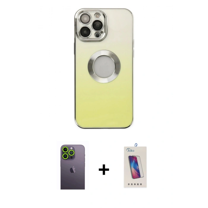 MARSİLYAN™- iPhone 13 Pro Max Kılıf Kutup Yansıma Özel Seri - Siyah Joko 5D Cam + Neon Fosforlu Kamera Lens - YL