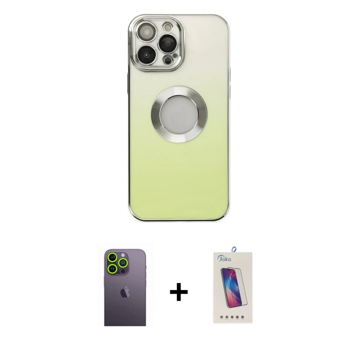 MARSİLYAN™- iPhone 13 Pro Max Kılıf Kutup Yansıma Özel Seri - Siyah Joko 5D Cam + Neon Fosforlu Kamera Lens - YL