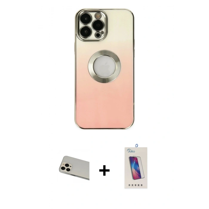 MARSİLYAN™- iPhone 13 Pro Max Kılıf Kutup Yansıma Özel Seri - Siyah Joko 5D Cam + Rose Gold Rainbow Kamera Lens Koruma Cam