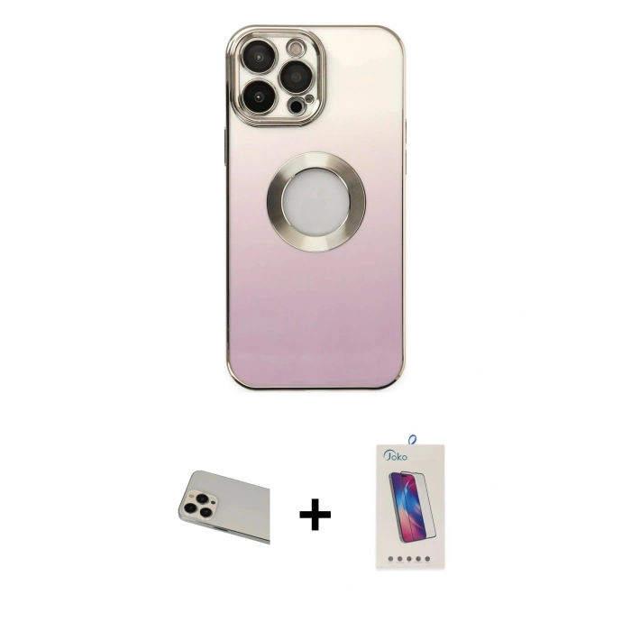 MARSİLYAN™- iPhone 13 Pro Max Kılıf Kutup Yansıma Özel Seri - Siyah Joko 5D Cam + Rose Gold Rainbow Kamera Lens Koruma Cam