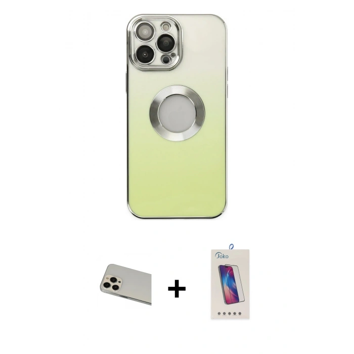MARSİLYAN™- iPhone 13 Pro Max Kılıf Kutup Yansıma Özel Seri - Siyah Joko 5D Cam + Rose Gold Rainbow Kamera Lens Koruma Cam