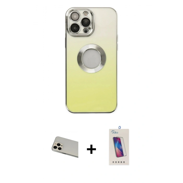 MARSİLYAN™- iPhone 13 Pro Max Kılıf Kutup Yansıma Özel Seri - Siyah Joko 5D Cam + Rose Gold Rainbow Kamera Lens Koruma Cam