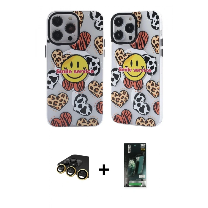 MARSİLYAN™- iPhone 13 Pro Max Kılıf Nova Doku Koleksiyonu - Şeffaf 360 Full Body Arka Koruyucu + Gold Raze Metal Kamera Lens