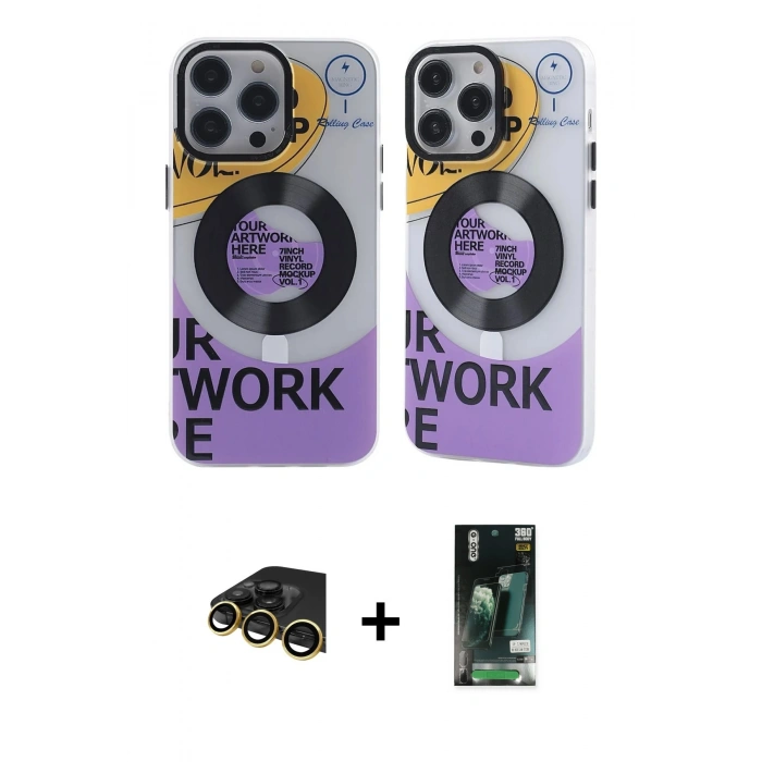 MARSİLYAN™- iPhone 13 Pro Max Kılıf Nova Doku Koleksiyonu - Şeffaf 360 Full Body Arka Koruyucu + Gold Raze Metal Kamera Lens