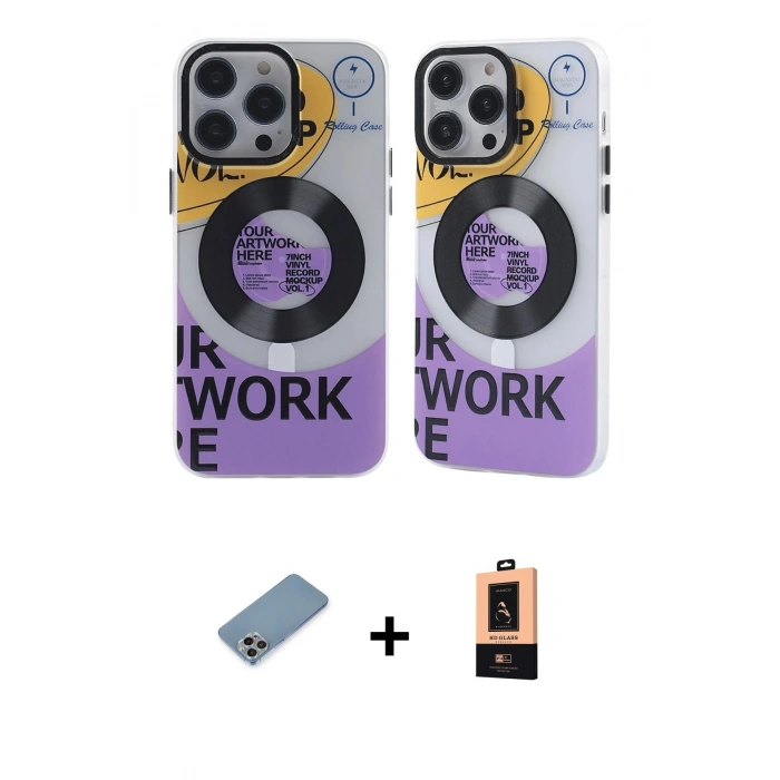 MARSİLYAN™- iPhone 13 Pro Max Kılıf Nova Doku Koleksiyonu - Şeffaf Maxco Cam Ekran Koruyucu + Gökkuşağı Shine Kamera Lens Koruma Cam