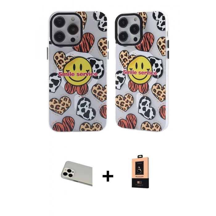 MARSİLYAN™- iPhone 13 Pro Max Kılıf Nova Doku Koleksiyonu - Şeffaf Maxco Cam Ekran Koruyucu + Rainbow Kamera Lens Koruma Cam - BZ