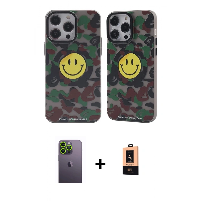 MARSİLYAN™- iPhone 13 Pro Max Kılıf Nova Doku Koleksiyonu - Şeffaf Maxco Cam Ekran Koruyucu + Neon Fosforlu Kamera Lens - YL