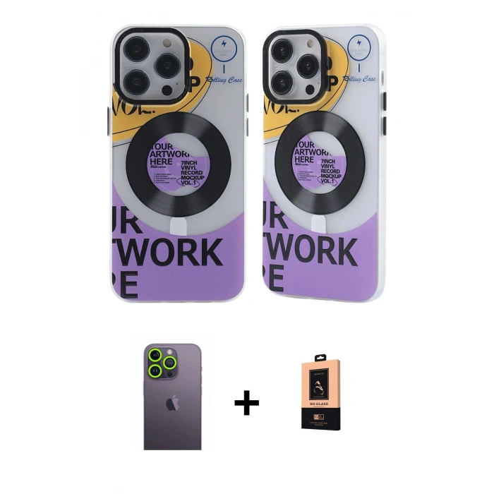 MARSİLYAN™- iPhone 13 Pro Max Kılıf Nova Doku Koleksiyonu - Şeffaf Maxco Cam Ekran Koruyucu + Neon Fosforlu Kamera Lens - YL