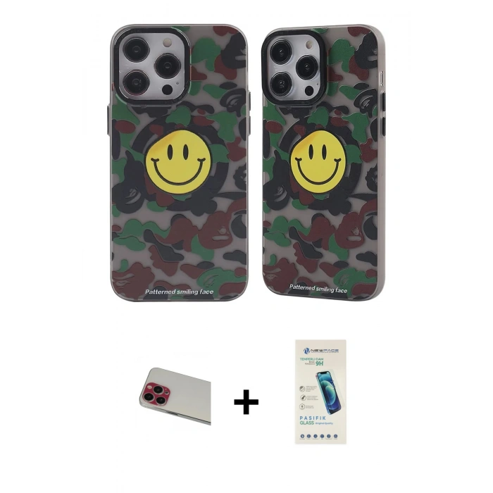 MARSİLYAN™- iPhone 13 Pro Max Kılıf Nova Doku Koleksiyonu - Şeffaf Pasifik Cam Ekran Koruyucu + Kırmızı Rainbow Kamera Lens Koruma Cam