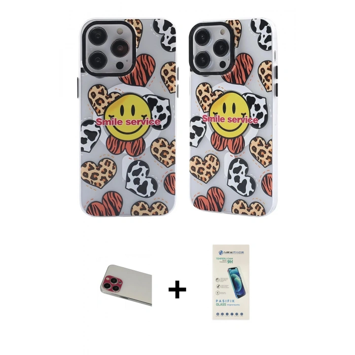 MARSİLYAN™- iPhone 13 Pro Max Kılıf Nova Doku Koleksiyonu - Şeffaf Pasifik Cam Ekran Koruyucu + Kırmızı Rainbow Kamera Lens Koruma Cam