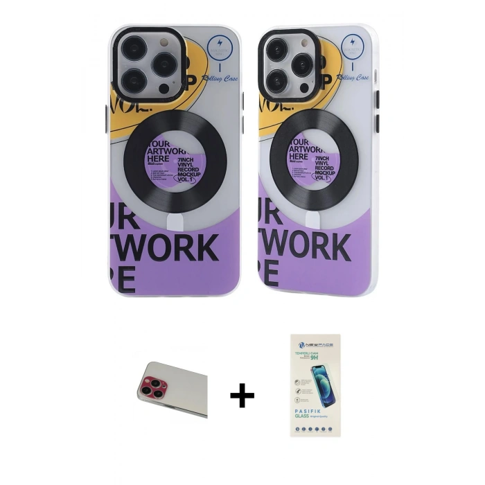 MARSİLYAN™- iPhone 13 Pro Max Kılıf Nova Doku Koleksiyonu - Şeffaf Pasifik Cam Ekran Koruyucu + Kırmızı Rainbow Kamera Lens Koruma Cam