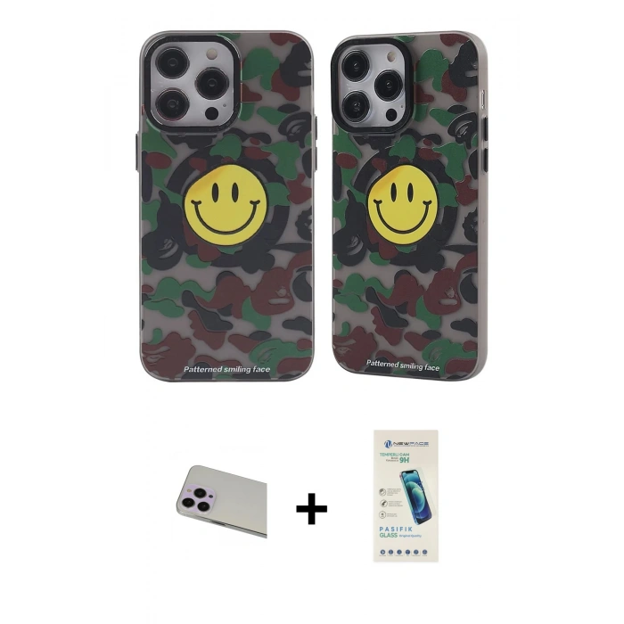 MARSİLYAN™- iPhone 13 Pro Max Kılıf Nova Doku Koleksiyonu - Şeffaf Pasifik Cam Ekran Koruyucu + Mor Rainbow Kamera Lens Koruma Cam