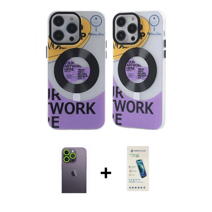 MARSİLYAN™- iPhone 13 Pro Max Kılıf Nova Doku Koleksiyonu - Şeffaf Pasifik Cam Ekran Koruyucu + Neon Fosforlu Kamera Lens - YL