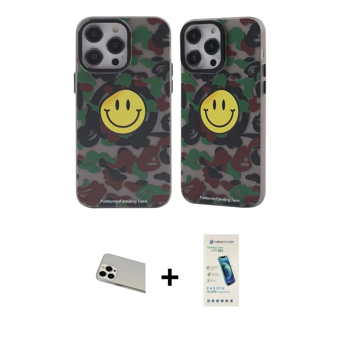 MARSİLYAN™- iPhone 13 Pro Max Kılıf Nova Doku Koleksiyonu - Şeffaf Pasifik Cam Ekran Koruyucu + Rainbow Kamera Lens Koruma Cam - BZ