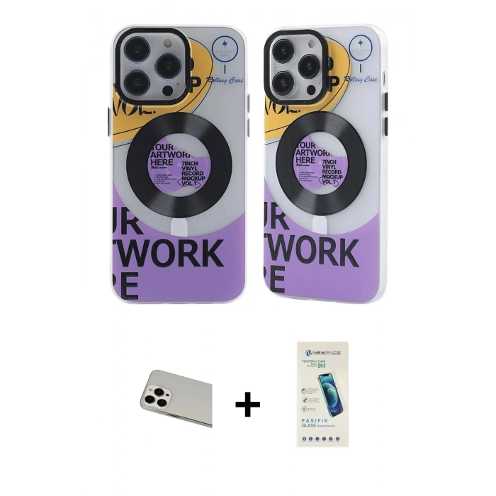 MARSİLYAN™- iPhone 13 Pro Max Kılıf Nova Doku Koleksiyonu - Şeffaf Pasifik Cam Ekran Koruyucu + Rainbow Kamera Lens Koruma Cam - BZ