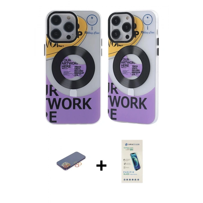 MARSİLYAN™- iPhone 13 Pro Max Kılıf Nova Doku Koleksiyonu - Şeffaf Pasifik Cam Ekran Koruyucu + Renkli Kamera Lens Koruma Cam - TU