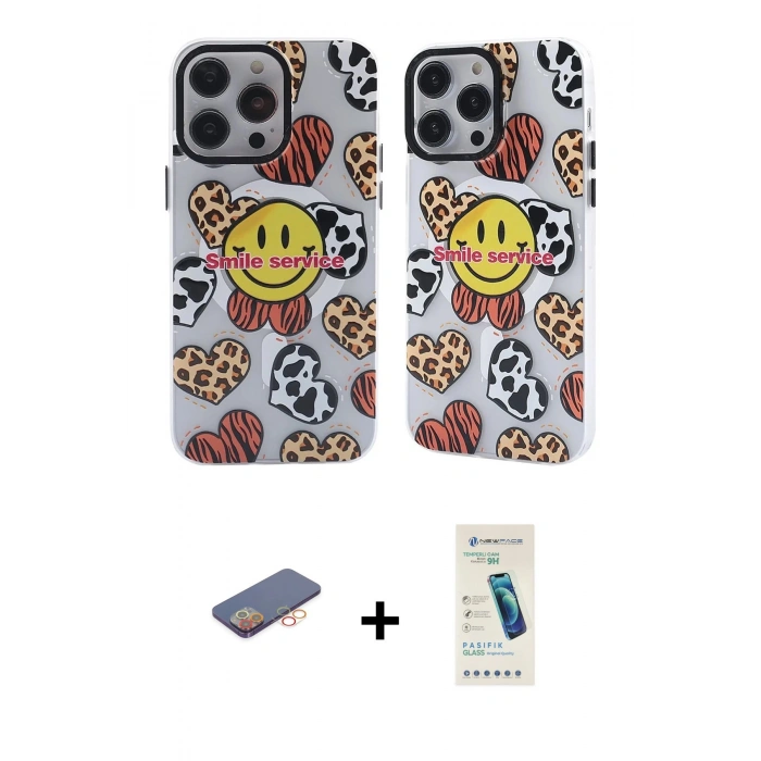 MARSİLYAN™- iPhone 13 Pro Max Kılıf Nova Doku Koleksiyonu - Şeffaf Pasifik Cam Ekran Koruyucu + Renkli Kamera Lens Koruma Cam - TU