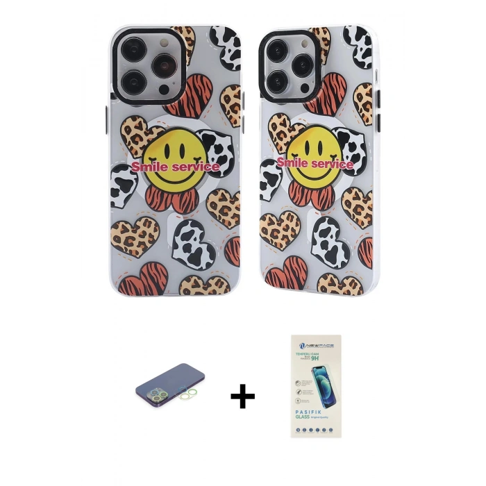 MARSİLYAN™- iPhone 13 Pro Max Kılıf Nova Doku Koleksiyonu - Şeffaf Pasifik Cam Ekran Koruyucu + Renkli Kamera Lens Koruma Cam - YL