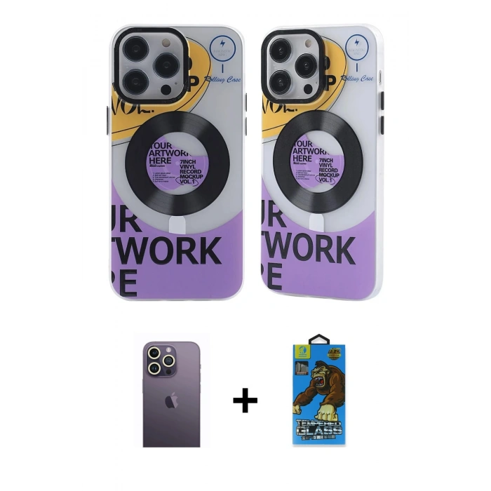 MARSİLYAN™- iPhone 13 Pro Max Kılıf Nova Doku Koleksiyonu - Siyah 18D Cam Ekran Koruyucu + Neon Fosforlu Kamera Lens - BZ