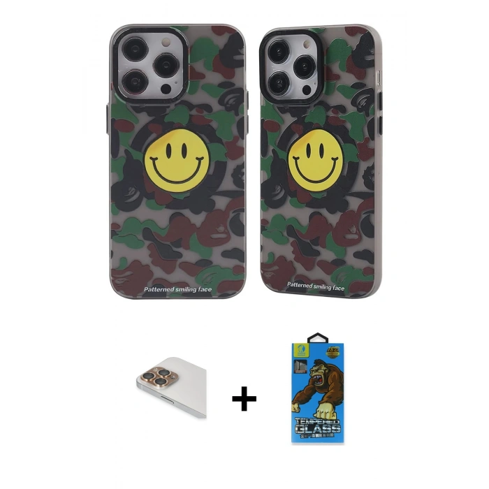 MARSİLYAN™- iPhone 13 Pro Max Kılıf Nova Doku Koleksiyonu - Siyah 18D Cam Ekran Koruyucu + Gold Pers Alüminyum Kamera Lens
