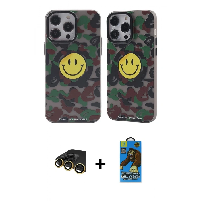 MARSİLYAN™- iPhone 13 Pro Max Kılıf Nova Doku Koleksiyonu - Siyah 18D Cam Ekran Koruyucu + Gold Raze Metal Kamera Lens