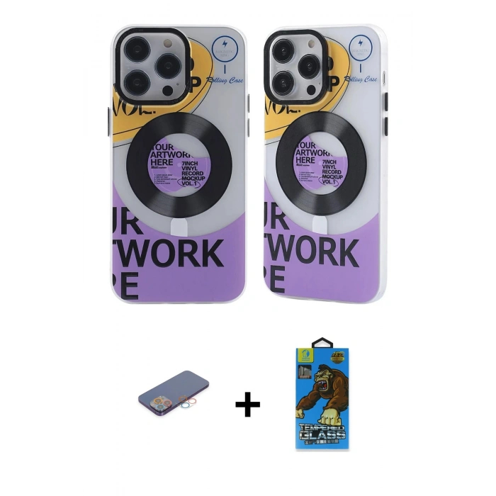 MARSİLYAN™- iPhone 13 Pro Max Kılıf Nova Doku Koleksiyonu - Siyah 18D Cam Ekran Koruyucu + Renkli Kamera Lens Koruma Cam - PE