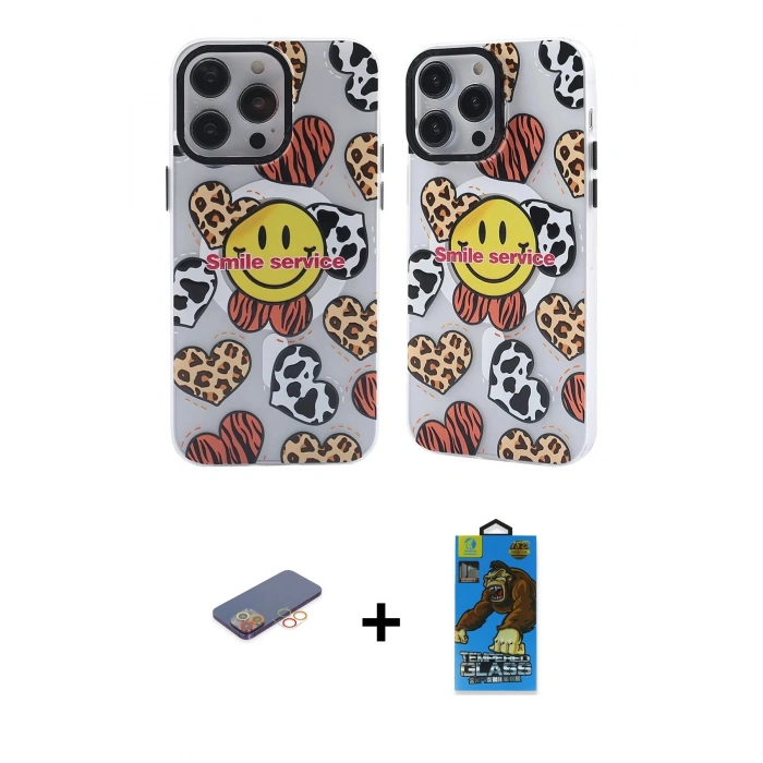 MARSİLYAN™- iPhone 13 Pro Max Kılıf Nova Doku Koleksiyonu - Siyah 18D Cam Ekran Koruyucu + Renkli Kamera Lens Koruma Cam - TU
