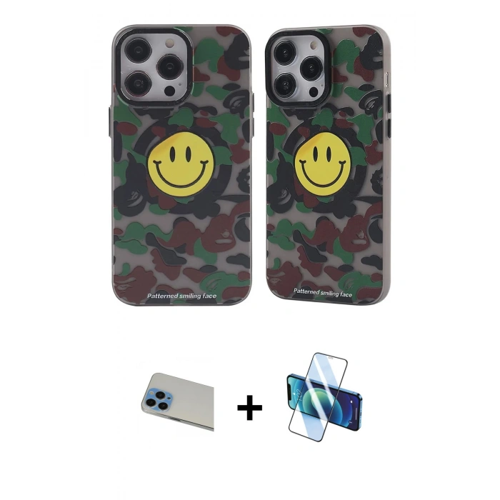MARSİLYAN™- iPhone 13 Pro Max Kılıf Nova Doku Koleksiyonu - Siyah 3D Antistatik Cam Ekran Koruyucu + Rainbow Kamera Lens Koruma Cam - MI