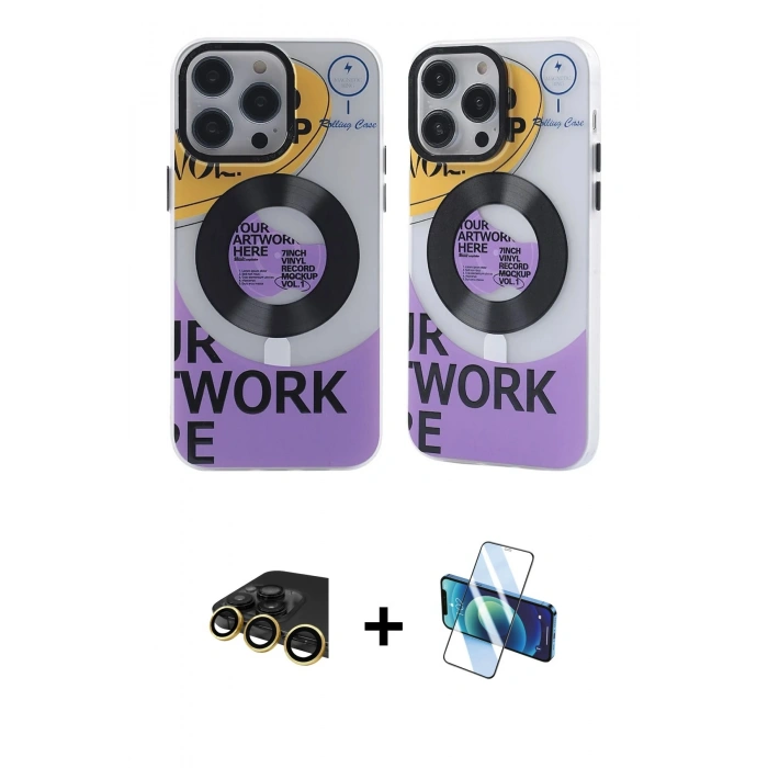 MARSİLYAN™- iPhone 13 Pro Max Kılıf Nova Doku Koleksiyonu - Siyah 3D Antistatik Cam Ekran Koruyucu + Raze Metal Kamera Lens - GD