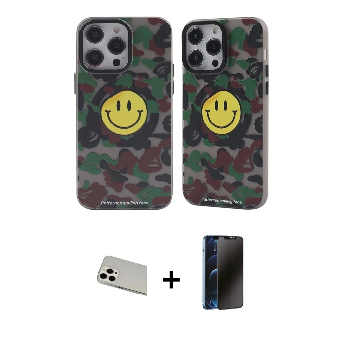 MARSİLYAN™- iPhone 13 Pro Max Kılıf Nova Doku Koleksiyonu - Siyah 3D Antistatik Hayalet Cam Ekran Koruyucu + Rainbow Kamera Lens Koruma Cam - BZ