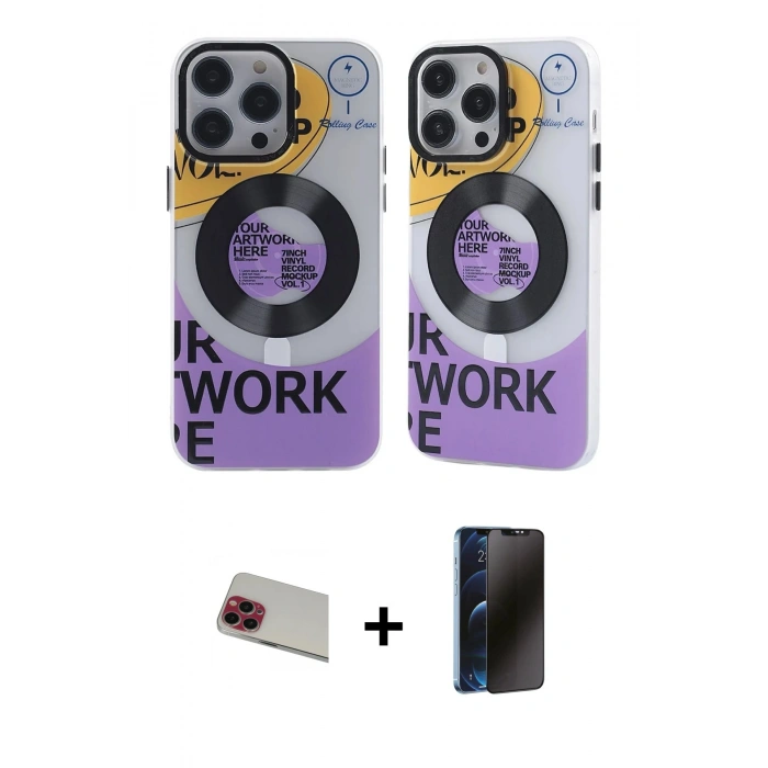 MARSİLYAN™- iPhone 13 Pro Max Kılıf Nova Doku Koleksiyonu - Siyah 3D Antistatik Hayalet Cam Ekran Koruyucu + Rainbow Kamera Lens Koruma Cam - KI