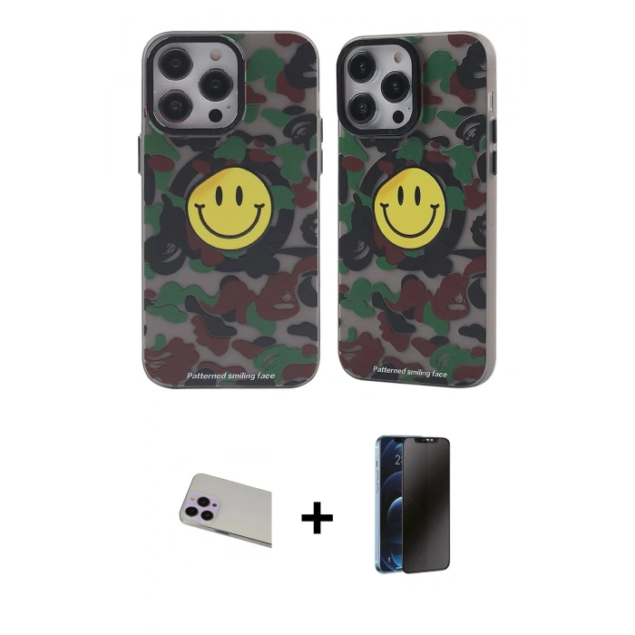 MARSİLYAN™- iPhone 13 Pro Max Kılıf Nova Doku Koleksiyonu - Siyah 3D Antistatik Hayalet Cam Ekran Koruyucu + Rainbow Kamera Lens Koruma Cam - MR