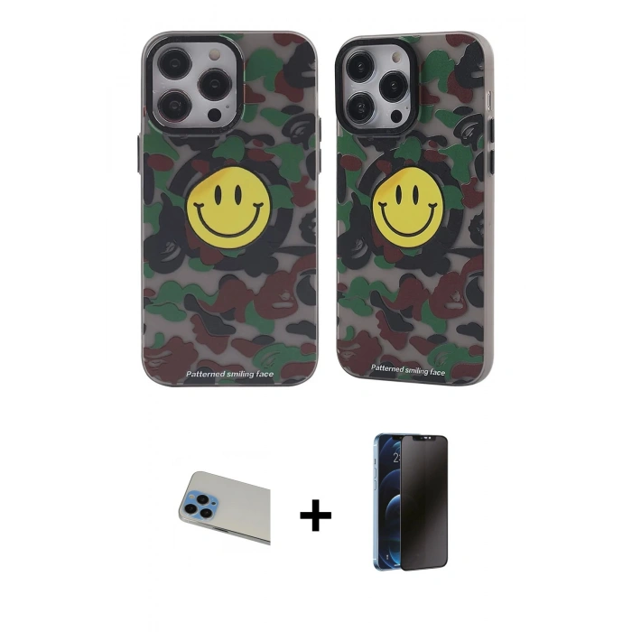 MARSİLYAN™- iPhone 13 Pro Max Kılıf Nova Doku Koleksiyonu - Siyah 3D Antistatik Hayalet Cam Ekran Koruyucu + Rainbow Kamera Lens Koruma Cam - MI