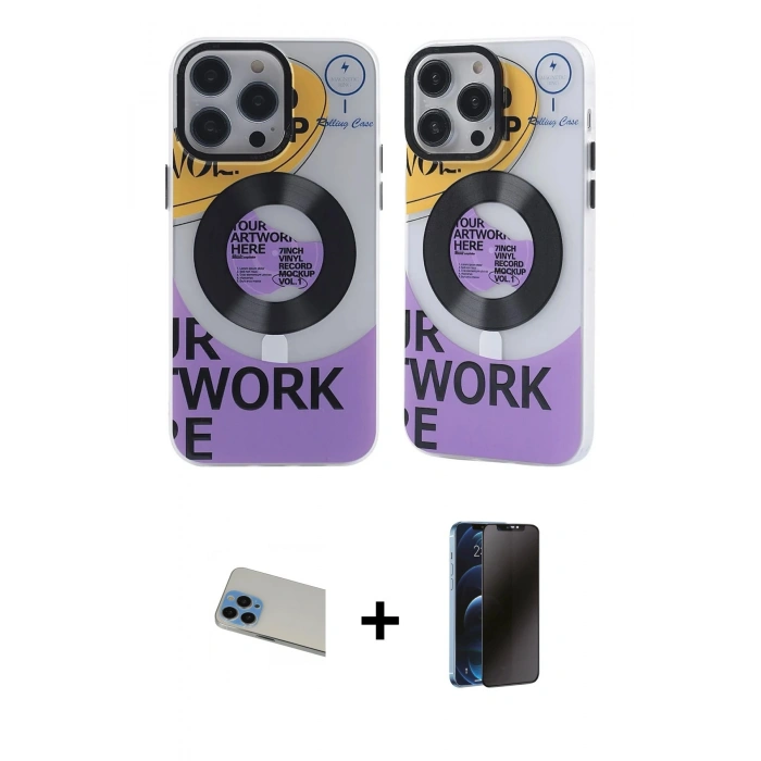 MARSİLYAN™- iPhone 13 Pro Max Kılıf Nova Doku Koleksiyonu - Siyah 3D Antistatik Hayalet Cam Ekran Koruyucu + Rainbow Kamera Lens Koruma Cam - MI
