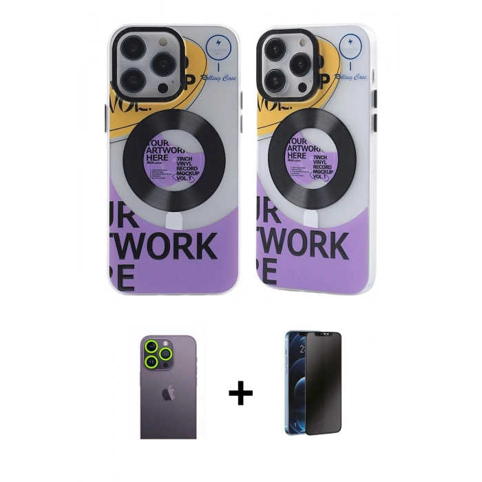 MARSİLYAN™- iPhone 13 Pro Max Kılıf Nova Doku Koleksiyonu - Siyah 3D Antistatik Hayalet Cam Ekran Koruyucu + Neon Fosforlu Kamera Lens - YL