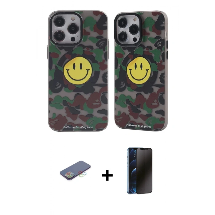 MARSİLYAN™- iPhone 13 Pro Max Kılıf Nova Doku Koleksiyonu - Siyah 3D Antistatik Hayalet Cam Ekran Koruyucu + Renkli Kamera Lens Koruma Cam - MI