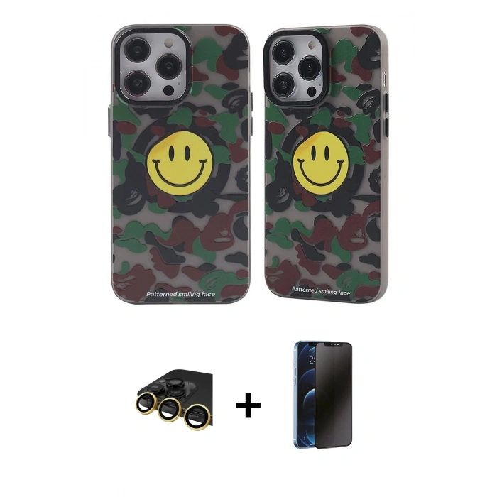 MARSİLYAN™- iPhone 13 Pro Max Kılıf Nova Doku Koleksiyonu - Siyah 3D Antistatik Hayalet Cam Ekran Koruyucu + Raze Metal Kamera Lens - GD
